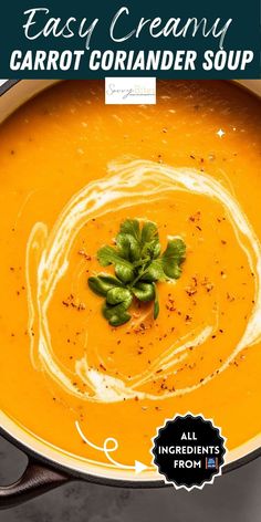 a bowl filled with carrot and cream soup