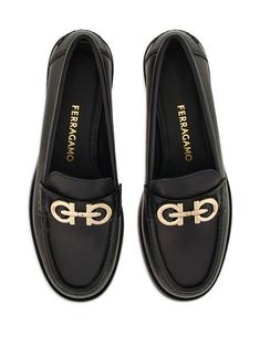 Leather, 100% Ferragamo Loafers Women, Luxury Wishlist, Leather Loafers Women, Black Minimalist, Versace Shop, Ferragamo Shoes, Gorgeous Shoes, Sneaker Wedge, Wish List