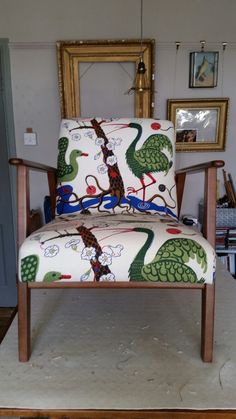 a chair with a giraffe print on it