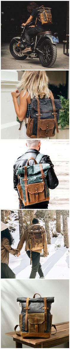 Wax Canvas With Full Grain Leather Travel Backpack Waterproof Waxed Canvas Laptop Rucksack Canvas Outdoor Backpack MC9108 Leather Travel Backpack, Wax Canvas, Messenger Backpack, Leather Suspenders, Backpack Waterproof, Outdoor Backpacks, Laptop Rucksack, Color Coffee, Backpack Travel Bag