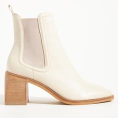 Color- Ivory, Great Condition White Feminine Heels With Round Toe, Feminine White Heels With Round Toe, Cream Leather Summer Boots, White Boots With Reinforced Heel For Spring, White Leather Heels For Fall, Beige Boots With Padded Heel For Spring, Classic White Heels With Stacked Heel, White Block Heel Shoes For Fall, Chic White Heels With Reinforced Heel