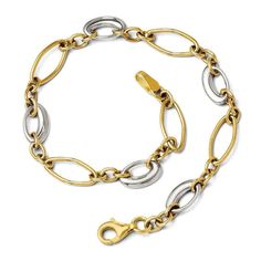 Leslie’s 14k Two-tone Polished Fancy Link Bracelet Gold Link Bracelet, Link Design, Bow Jewelry, Gold Polish, Jewelry Companies, 14kt Gold, High Quality Jewelry, Silver Diamonds, White Gold Diamonds