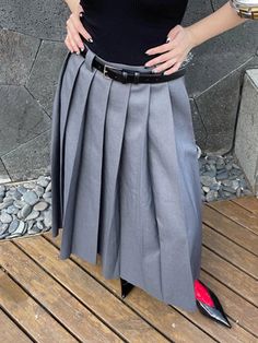 SIZE S:Waist:64cm,Hip:144cm,Length:86cm M:Waist:68cm,Hip:148cm,Length:87cm L:Waist:72cm,Hip:152cm,Length:88cm Note: 1 inch = 2.54 cm, 1 cm = 0.39 inch note: measurement by hands allow 2-3cm errors which is normal Gray High Waist Pleated Skirt For Spring, High Waist Gray Pleated Skirt, Gray High Waist Skirt For Work, Gray High Waist Skirt For Spring, Gray Pleated Bottoms For Fall, Fitted Gray Pleated Summer Skirt, Fitted Gray Pleated Skirt For Summer, Gray Fitted Pleated Skirt For Summer, Gray Mini Skirt For Spring