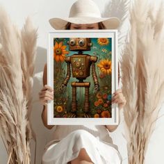 Whimsical Garden Robot | Digital Art Poster | Zazzle