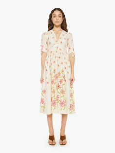 Natalie Martin Layla 连衣裙 - Starflower | MOTHER DENIM Natalie Martin, Summer Denim, Pink Floral Print, Mother Denim, Maxi Knit Dress, Puffed Sleeves Dress, Elbow Length Sleeve, Flower Child, Deep V Neck