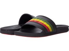 Quiksilver Rivi Slide - Men's Slide Shoes : (Wordmark) Black/Red/Green : From beach to backyard, hook your style up with the crucial comfort of the Quiksilver Rivi Slide sandals! Slides in a cushioned silhouette. Water-friendly soft TPR upper with comfortable microfiber liner. Ultra-soft Hydrobound footbed with anatomically correct contours for all-day comfort. Slip-resistant outsole offers grippy traction and long-lasting wear. Imported. Measurements: Weight: 6.6 oz Product measurements were ta Casual Tpr Slides For Summer, Vacation Sport Sandals With Slip-resistant Synthetic Material, Vacation Sandals With Slip-resistant Synthetic Material, Summer Sandals With Textured Footbed, Summer Slides With Branded Insole In Synthetic Material, Beach Flip Flops, Synthetic Material, Casual Slides With Arch Support And Synthetic Material, Casual Beach Slides In Synthetic, Casual Slip-resistant Synthetic Sandals