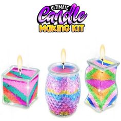 the ultimate candle making kit includes three colorful candles