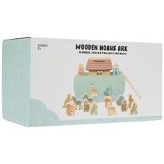 wooden noahs ark with animals and people