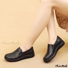 Olivia Mark - Genuine Leather Comfortable Flat Slip-on Shoes with Soft Sole for Casual Wear and Anti-Slip Design Comfortable Loafers Women, Shoes For Ladies, Y2k Shoes, Comfortable Loafers, Loafer Women, Women Flats, Comfortable Flats, Leather Flats, High Heel Sandals