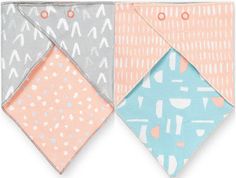 two bandanas with different designs on them, one is pink and the other is blue