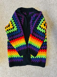 Crochet Rainbow Cardigan, Colorful Sweater for Women, Retro 80s Clothes, Birthday Gift for Daughter, Hippie Coat, Colorful Knit Cardigan, - Etsy Multicolor Cotton Outerwear For Layering, Multicolor Knitted Outerwear For Layering, Multicolor Cotton Cardigan For Layering, Multicolor Patchwork Sweater For Layering, Multicolor Cotton Cardigan For Winter, Hippie Cotton Cardigan For Fall, Cozy Multicolor Sweater For Layering, Cozy Multicolor Outerwear For Layering, Casual Multicolor Festival Sweater