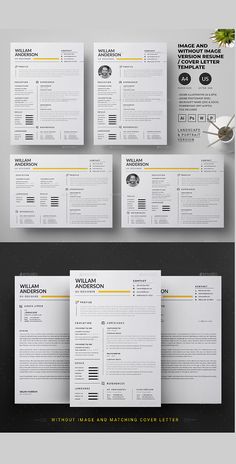 a set of three different types of resumes and cover letters on a black background