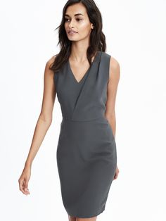 product photo Grey Sheath Dress, Minimal Wardrobe, Deep V Dress, Office Party, Banana Republic Women, Banana Republic Dress, Dress Sleeveless, How To Look Pretty, Cocktail Party