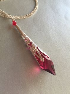 Swarovski Red Prism Necklace Crystal Necklace Victorian Necklace Classy Swarovski Affordable Red Spiritual Necklace, Prism Necklace, Pink Crystal Necklace, Red Jewel Necklace, Red Crystal Necklace For Gift, Crystal Necklace Outfit, Red Gemstone Necklace, Red Pendant Necklace, Red Crystal Necklace