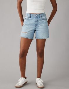 AE Strigid Super High-Waisted Ripped Relaxed 6" Short Medium Wash Jeans For Elevated Casual Summer, Everyday Light Wash Bottoms, Summer Medium Wash Jeans For Elevated Casual, Fall Relaxed Fit Dark Wash Jean Shorts, Summer Medium Wash Jeans For Casual Wear, Fall Dark Wash Relaxed Fit Jean Shorts, Fall Dark Wash Relaxed Jean Shorts, High Waist Jeans For Elevated Casual Summer, High Waist Jeans For Elevated Summer Casual