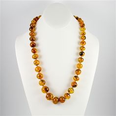 Polish Art Center - 25" Baltic Amber Necklace Luxury Round Amber Jewelry, Luxury Amber Jewelry For Formal Occasions, Formal Amber Jewelry With Round Beads, Amber Round Beads Jewelry For Formal Occasions, Formal Polished Bead Necklaces, Amber Hallmarked Necklace For Anniversary, Amber Necklace Hallmarked For Anniversary, Luxury Faceted Amber Jewelry, Faceted Amber Round Bead Jewelry