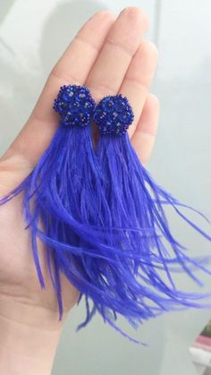 Sapphire colour ostrich feathers earrings, blue ostrich long tassel ostrich, blue ostrich fluffy earrings, ostrich feather jewelry earrings by MarineAccessories on Etsy Blue Fringe Tassel Earrings For Party, Elegant Purple Tassel Earrings For Party, Handmade Blue Tassel Earrings For Party, Elegant Blue Feather Earrings, Blue Fringe Earrings For Party, Elegant Blue Fringe Earrings, Blue Feather Dangle Earrings, Blue Feather Earrings As Gift, Blue Feather Earrings For Gift