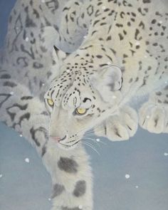 a painting of two snow leopards in the snow