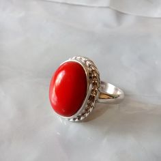 Red Coral Gemstone Ring -925 Sterling Silver Ring -Oval Designer Gift Ring - Bezel Set Red Coral Ring -Birthstone Gift Ring -Gift For Her Size/Dimension (Approx) : All Sizes Available Gemstone : Dyed Red Coral Stone Shape : Oval Stone Size (Approx) : 16 x 12 mm Stone Color : Red Please Note - Because you use good quality hand-selected gemstones Therefore, Colors and Inclusions of the Stone may Vary. I will Choose a Gorgeous Stone for You. Please Convo Us For Gemstone Customization.  WHOLESALE PR Red Oval Cabochon Ring, Red Oval Cabochon Ring With Polished Finish, Handmade Red Oval Cabochon Jewelry, Red Sterling Silver Oval Cabochon Jewelry, Red Oval Ring With Polished Finish, Red Oval Cabochon Ruby Ring For Gift, Oval Ruby Ring With Stone Setting, Red Oval Jewelry With Polished Finish, Red Oval Cabochon Gemstone Ring