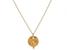 GURHAN, GURHAN Amulet Gold Pendant Necklace,  with Diamond Yellow Gold Plated Coin Necklace With Round Shape, Yellow Gold Plated Round Coin Necklace, Gold Round Pendant Coin Necklace In Fine Jewelry Style, Gold Coin Necklace With Round Pendant, Gold Round Pendant Coin Necklace Fine Jewelry, Gold Coin Necklace With Polished Finish As Gift, Gold Coin Necklace Gift, Yellow Gold Coin Pendant Necklace, Elegant Coin Pendant Necklace For Ceremonial Use