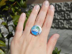 Georgian Cloisonne Enamel Ring, Ocean Waves Ring, Fine Silver Jewelry for Woman, Tropical Sunset Ring, Vitreous Enamel Souvenir From Tbilisi - Etsy Australia White Enamel Ring For Gift, Hand Painted Enamel Jewelry For Gifts, Hand Painted Enamel Jewelry Gift, Silver Enamel Pin For Gift, Artistic Hand Painted Ring Jewelry, Artistic Hand Painted Silver Rings, Adjustable Enamel Round Ring, White Sterling Silver Enamel Ring As Gift, White Enamel Sterling Silver Ring As A Gift