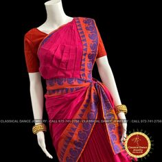 Design by Classical Dance Jewelry® ❥ A collection of colorful and elegant dance sarees in cotton fabric with minimalistic patterns for all the ladies who are ardent fans of our traditional dance. ❥ These sarees are also known as Kalakshethra sarees. ❥ Dance practice sarees have different measurements than the usual sarees and can't be used as a party wear or casual wear. ❥ It is made of pure cotton saree with plain contrast color borders.These practice sarees worn over pajamas / pants and a chol Traditional Fitted Pre-draped Saree For Navratri, Fitted Pre-draped Saree With Motifs For Festivals, Traditional Fitted Pre-draped Saree For Diwali, Traditional Fitted Pre-draped Saree With Motifs, Festive Pink Pre-draped Saree With Motifs, Traditional Pink Pre-draped Saree In Chanderi, Traditional Pink Pre-draped Chanderi Saree, Cotton Choli With Traditional Drape, Traditional Drape Cotton Choli With Self Design