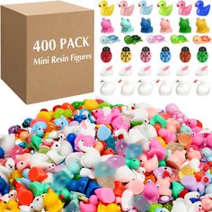 a box filled with lots of small plastic animals