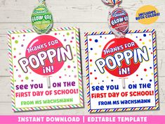 two lollipops for poppin in the first day of school printable tags