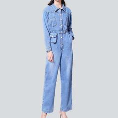 Introducing our light blue. 90s-style overalls from our 2023 Spring-Summer collection ââ‚?the perfect way to add a retro-inspired edge to your wardrobe!Why They're A Must-HaveThese overalls are the perfect combination of classic vintage style and modern fashion. The light wash fabric captures the carefree vibes of the '90s while the straight fit ensures a flattering silhouette. The buttoned closure adds an effortless touch of sophistication. making these the coolest overalls around.Distinctive F Light Wash Overall Jumpsuit With Pockets, Light Wash Overall Jumpsuits And Rompers With Pockets, Trendy Light Wash Overall Jumpsuits, Light Blue Denim Overall Jumpsuit With Pockets, Trendy Light Blue Cotton Denim Jumpsuit, Light Blue Denim Overall Jumpsuit For Spring, Light Blue Denim Jumpsuits And Rompers For Spring, Washed Blue Relaxed Fit Jumpsuits With Pockets, Spring Light Blue Denim Jumpsuits And Rompers