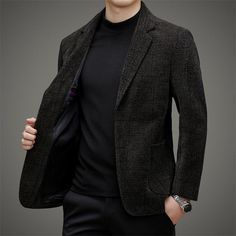 Men’s Easy Care Casual Blazer Suit Jacket Features：  Product ID:BZ0092 Material:Polyester,Woollen Season:Spring,Autumn,Winter Color:Blue,Coffee  Size Chat： Winter Tweed Jacket With Pockets For Office, Winter Office Tweed Jacket With Pockets, Black Wool Blazer With Pockets, Winter Workwear Tweed Jacket With Long Sleeves, Winter Business Casual Long Sleeve Sport Coat, Winter Long Sleeve Sport Coat For Business Casual, Tailored Black Tweed Jacket For Winter, Casual Tailored Winter Tweed Jacket, Tailored Long Sleeve Blazer For Winter