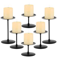 PRICES MAY VARY. Elsjoy 6 pack 3 size candle holders measure 3.5" in platform diameter, come in 3 different heights, 5.9"/3.9"/2". You can freely assemble the base, platform, and center pole by easily screw-tightening them. Put your beautiful candles on display in style with this modern and versatile candle holder set. Sturdy Metal: Our metal candle holders are made of high-quality, durable iron that can last for years to come. Stable and strong enough to hold thick, heavy pillar candles. They a Candle Holders Fireplace, Fireplace Candelabra, Fireplace Candle Holder, Black Pillar Candles, Pillar Candle Stand, Table Centerpiece Wedding, Black Candle Holders, Candle Sticks Wedding, Candles In Fireplace