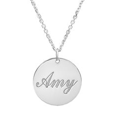 Personalized .925 Sterling Silver Small Round Pendant Free Engraving 1 line up to 10 charactersIncludes Sterling Silver ChainProduct Info:Material: 925 Sterling SilverSize Diameter; 19mm or .75" inchesFree Engraving Sterling Silver White Gold Jewelry With Engraved Text, Silver Nameplate Jewelry With Engraved Text, Classic Silver Necklace With Engraved Text, Classic Silver Necklaces With Engraved Text, Silver Laser Engraved Jewelry For Anniversary, Silver Round Pendant Jewelry With Engraved Text, Classic Silver Jewelry With Engraved Text, Classic White Gold Jewelry With Engraved Text, Silver Stamped Nameplate Jewelry