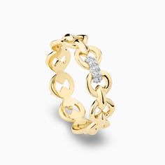 Embrace the challenge with Ecksand's thin gold chain ring with diamond pavé that encapsulates the art of fencing. High-end recycled gold wraps around the finger, accented by a glistening diamond pavé in white gold. Boasting knife-edges and clean rounded lines, this distinctive jewel is made to stand out. Accent diamonds: 0.04+ ctw, VS2+/F+ Setting: Grain setting Printable Ring Size Chart, Gold Chain Ring, Gold Wrap, Types Of Diamonds, Ring With Diamond, Recycled Gold, Chain Ring, Conflict Free Diamonds, Pave Diamonds