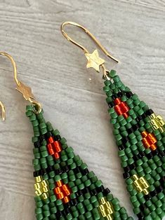 Christmas Tree Beaded Fringe Earrings With Gold Star at Top Approx. 6 Cm 2.25 In. Miyuki Japanese Glass Delica Beads - Etsy Beaded Christmas Tree Earrings, Beaded Christmas Tree, Christmas Tree Beads, Beaded Fringe Earrings, Beaded Earring, Tree Earrings, Christmas Tree Earrings, Christmas Bead, Earring Ideas