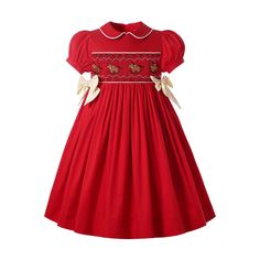 Girls Smocked Dress Christmas Party Clothes with Bows Peter Pan Collar Red   Description: Main colour :Red Size available : 2-12 Years Material : Cotton Package included : 1 x dress  Item features :  Smocked Short sleeve Peter pan collar A-line princess party smocked dress for girls Perfect for your girls on bridesmaid, wedding, birthday ,christmas ,party ect. Shipping & Returns Shipping Item location in China 1.The shipping time will be 10-15 days as usual, holidays may delay.   Item location i Dark Green Velvet Dress, Girls Smocked Dresses, Smocked Clothes, Wedding Party Outfits, Smocked Dresses, Girls Smock, Green Velvet Dress, Formal Dresses For Weddings, Bubble Sleeve