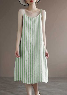 Comfortable Room, Yellow Stripes, Solid Dress, Cup Size, Dress Sleeveless, Green Stripes, Spaghetti Strap, Spaghetti, Loose Fitting