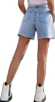 Solid Color High-rise Cotton Jean Shorts, Washed Blue High-waisted Cotton Shorts, Mid-rise Washed Blue Cotton Jean Shorts, Denim Blue Straight-leg Shorts With Five Pockets, Mid-rise Denim Blue Shorts With Button Closure, Baby Blue, Denim Shorts, High Waist, High Waisted