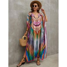 Hot Item *Versatile Size Options: This Kaftan Maxi Beach Dress Is Suitable For S,M,L,Xl,Xxl, Bust: 61.0" Length: 53.9" Shoulder: 34.6"Catering To Various Body Types. *Flowing Kaftan Design: Featuring An Elegant Kaftan-Style Design, It Exudes Charm Whether You're At The Beach Or On Vacation. Its Maximum Length Provides Ample Coverage And Protection While Maintaining A Light And Airy Feel. *High-Quality Synthetic Silk Fabric: Made From A Soft, Skin-Friendly Fabric That Emulates The Feel Of Cotton, Moomoo Dress, Nude Formal Dresses, Mrs Roper, Plus Size Bathing Suit, Kaftan Design, Silk Kaftan Dress, Maxi Beach Dress, Cocktail Prom Dress, Kaftan Dresses