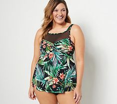 Set yourself up for a stylish, splashy style this summer with this two-piece tankini set. Flattering, comfy, and oh-so-cute, it's the epitome of a summer go-to for. From DreamShaper by Miraclesuit.  Original item is A479260. This product may be a customer return, vendor sample, or on-air display and is not in its originally manufactured condition. It may not be new. In some instances, these items are repackaged by QVC. Miracle Suit, High Neck Swim, High Neck Tankini, Spandex Top, Knit Bottom, 2 Piece Swimsuits, Swim Tankini, Tankini Set, Strap Tops