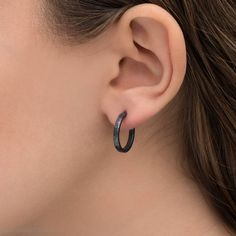 18mm sterling silver small black hoop earrings | Daily wear, tiny, handmade, minimalist, unique, ear Spring Jewelry Trends, Black Hoops Earrings, Unisex Earrings, Mens Earrings Hoop, Tiny Hoop Earrings, Spring Jewelry, Crystal Stud Earrings, Sterling Silver Hoop Earrings, Sustainable Jewelry