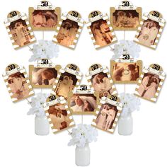 We Still Do - 50th Wedding Anniversary Photo Table Toppers INCLUDE: 15 sturdy and professionally printed paper photo holders and 15 table topper sticks. Each photo holder has pre-cut tabs to display your 4x6 photos vertically or horizontally. Clear stickers are included to easily assemble the stick to photo holder. DIY CENTERPIECE STICKS: Create picture-perfect centerpieces for your anniversary party with We Still Do - 50th Wedding Anniversary Photo Table Toppers. Each photo holder has 4 pre-cut Anniversary Party Centerpieces, 50th Anniversary Table Decorations, 50 Wedding Anniversary Centerpieces, Wedding Anniversary Centerpieces, Picture Centerpieces, Anniversary Centerpieces, 50th Year Wedding Anniversary, 50th Wedding Anniversary Decorations, 50th Anniversary Decorations