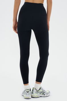 An all new extra waist version of our high waist Airweight legging engineered to fit every curve and flow with your workouts. Our ultra luxe Airweight fabric has a supremely soft hand and second skin comfort. BEST FOR: hot yoga, barre, Pilates. Model is 5’10” and wears a size small. Compressive High Rise Sporty Tights, Sporty High Rise Compressive Tights, Sporty Compressive High Rise Tights, High Rise Compressive Athleisure Tights, Functional High Rise 4-way Stretch Yoga Pants, Black Sporty Leggings With Contoured Waistband, Functional High Rise Yoga Pants With 4-way Stretch, Functional Moisture-wicking Leggings With Minimal Stretch, Compressive Functional Tights For Yoga