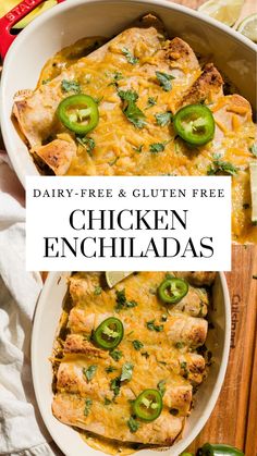 chicken enchiladas with jalapenos in a casserole dish