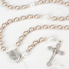 L'Innocence Rosary Knotted Rosary, Muted Earth Tones, Catholic Company, Images Of Mary, Life Of Christ, Pearl Rosary, First Communion Gifts, Communion Gifts, Rosary Bracelet