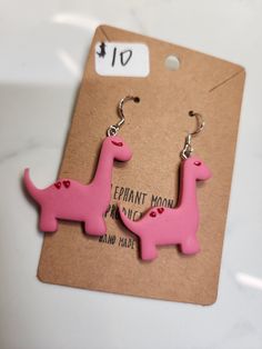 Handmade pink dinosaur earrings on 925 sterling silver hooks Heart Dinosaur, 3 Earrings, Dinosaur Earrings, Pink Dinosaur, Pink Heart, 925 Sterling Silver, Sterling Silver, 10 Things, Silver