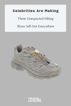 a pair of shoes with the words, celebritys are making these unexpected hiking shoes sell out everywhere