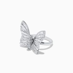 Effy 14K White Gold Diamond Butterfly Ring Luxury Butterfly Ring With Brilliant Cut For Gift, Elegant Butterfly Ring With Brilliant Cut For Formal Occasions, Brilliant Cut White Gold Butterfly Ring For Gift, Formal Butterfly Ring With Vvs Clarity, Luxury Butterfly Ring With Diamond Accents For Anniversary, Formal Butterfly Ring With Brilliant Cut, Luxury Butterfly Ring For Anniversary, Luxury Butterfly Ring With Brilliant Cut, Luxury White Gold Butterfly Ring For Wedding