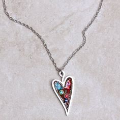 Heart Necklace - Seeka - Coco and Duckie Multicolor Beaded Heart Pendant Necklace, Valentine's Day Multicolor Beaded Necklaces, Heart Beads Charm Necklace For Jewelry Making, Colorful Heart-shaped Beaded Jewelry, Valentine's Day Heart Shaped Multicolor Beaded Necklaces, Valentine's Day Multicolor Heart Beaded Necklace, Metal Heart Necklace With Open Heart And Heart Beads, Metal Heart Necklace With Open Heart Shape, Metal Heart Necklace With Heart Beads