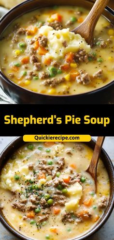 two bowls filled with shepherd's pie soup