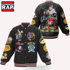 a black jacket with cartoon characters on it